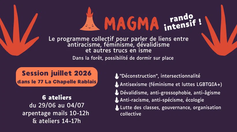 Programme Magma rando 29 juin 4 juillet, 10-12h arpentage et 14-17h rando